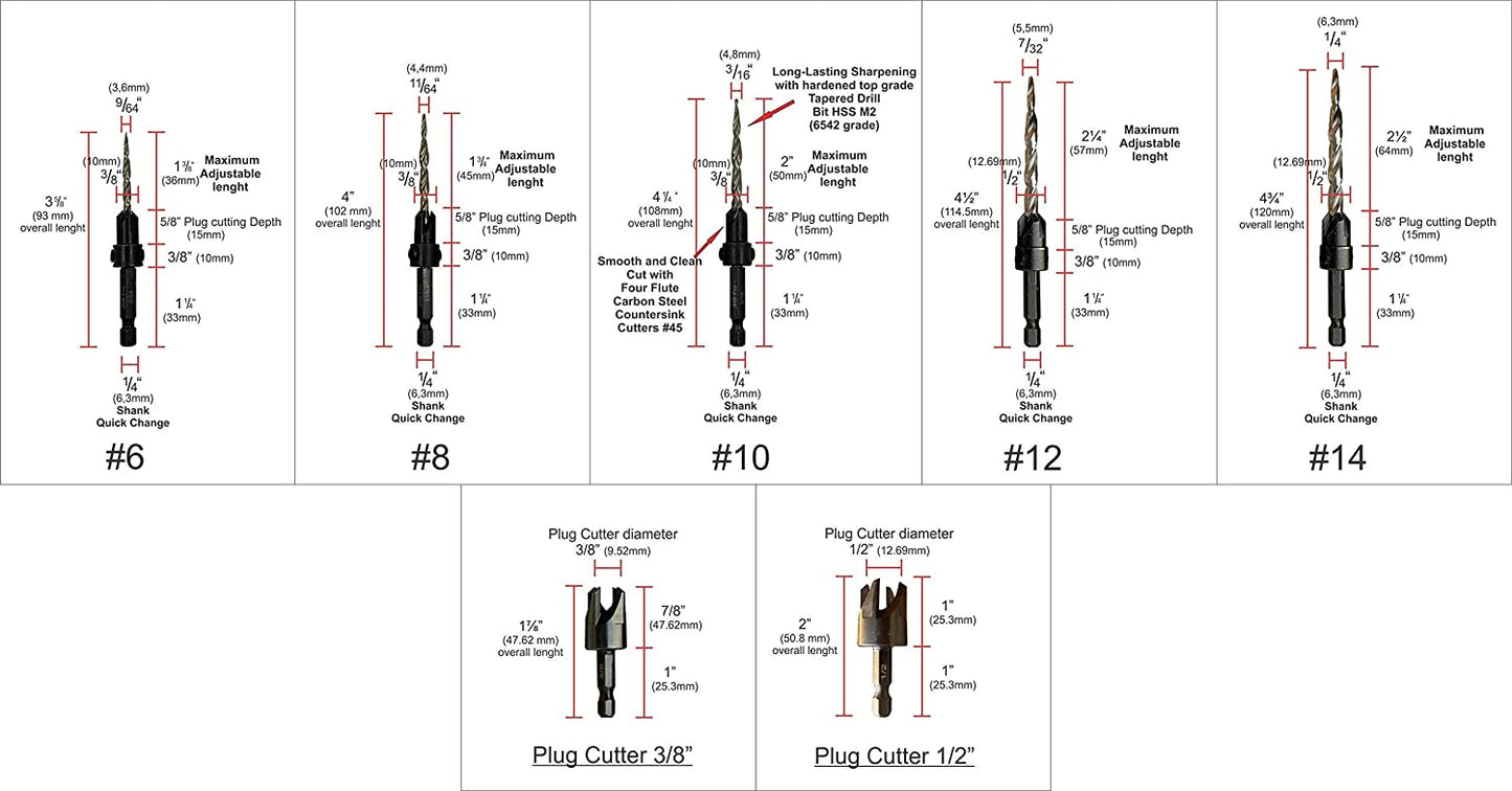 Plybox Special Edition 16-Piece Countersink Drill Bit & Wood Plug Cutter Set