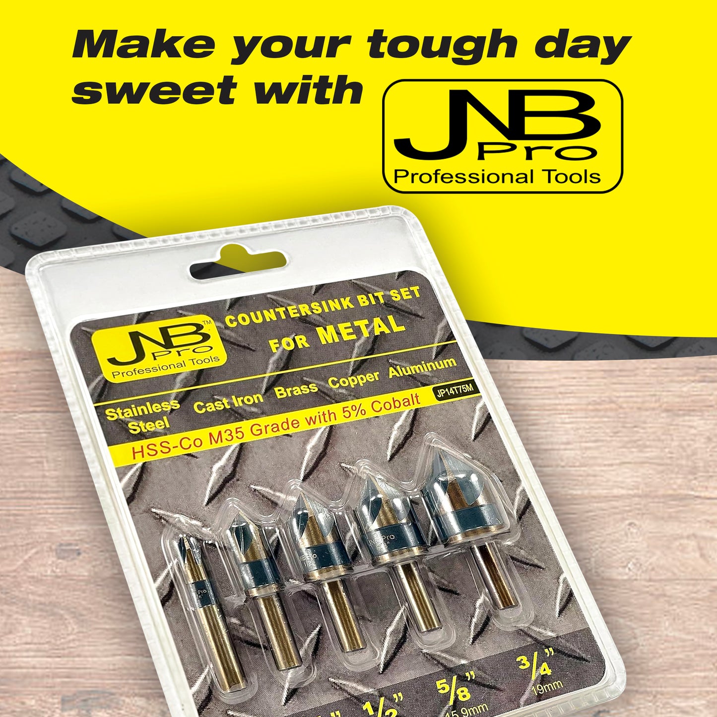 5 pc Metal Countersink Bit Set – Industrial-Grade HSS-Co M35 with 5% Cobalt for Precision Chamfering & Countersinking