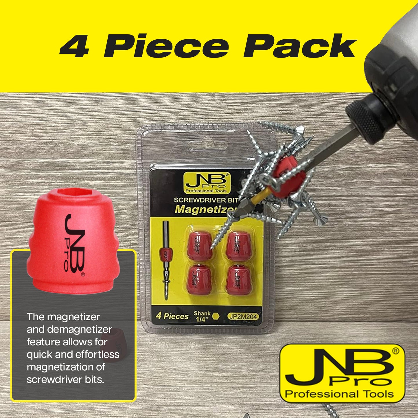 Screwdriver Magnetizer & Demagnetizer – 4 Pack Durable Magnetic Bit Holders for Easy Screwdriver Use and Storage
