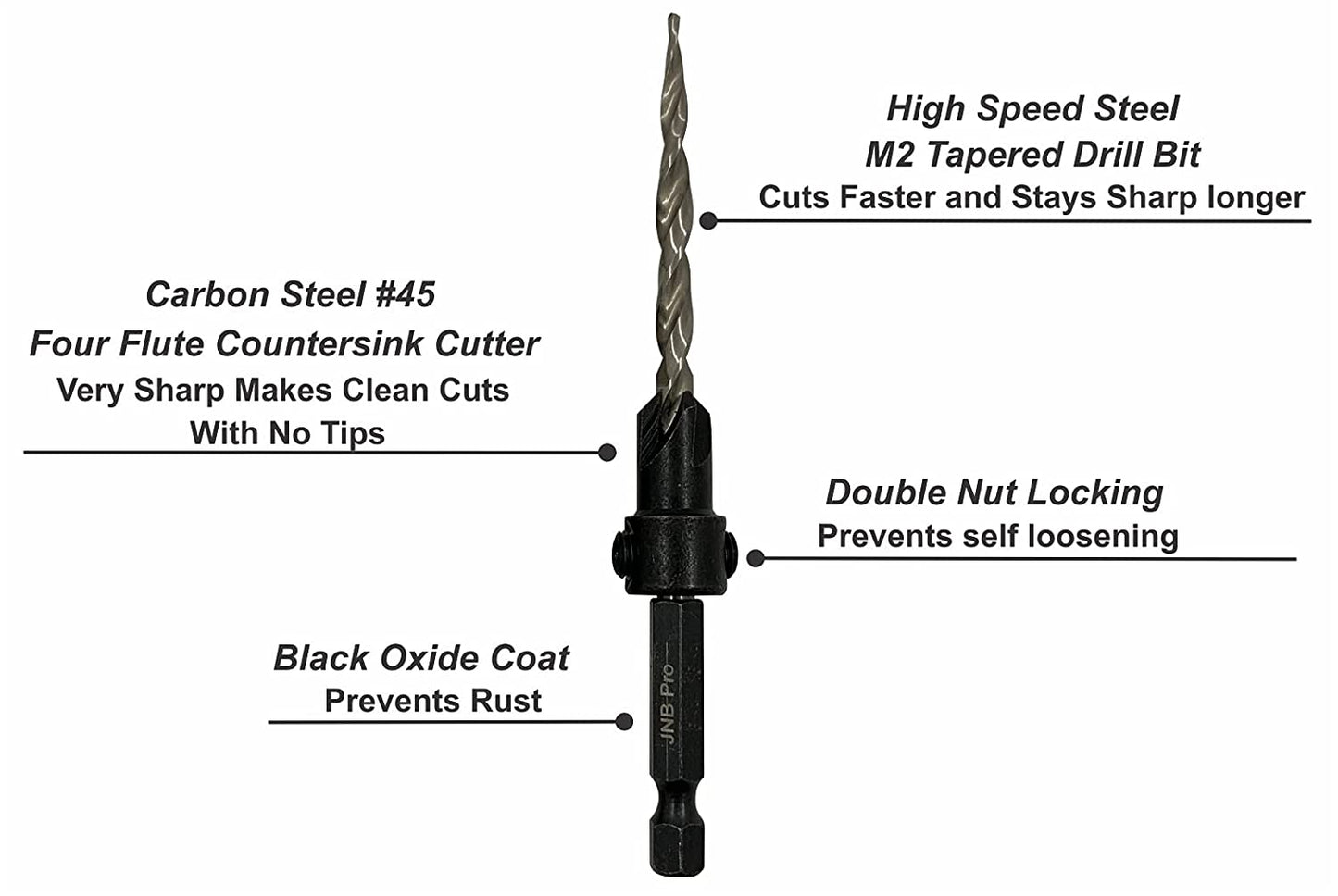 Countersink Drill Bit Set – 3 Pc Pro Set- #6 with extra bit