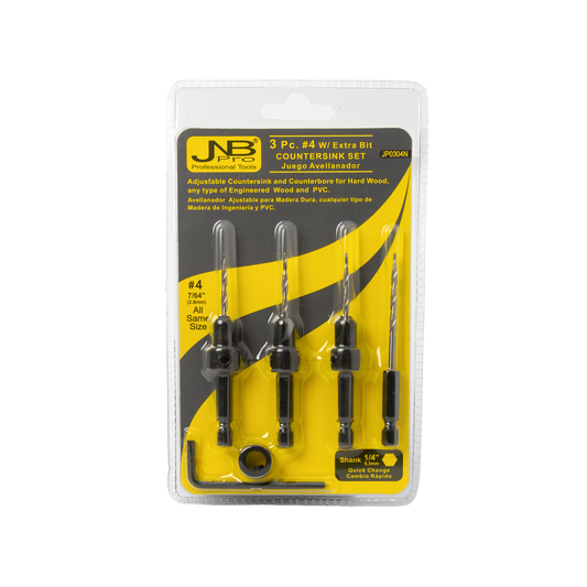 Countersink Drill Bit Set – 3 Pc Pro Set – #4 with Extra Bit