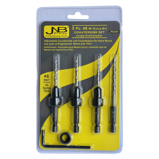 Countersink Drill – 3 Pc Pro Set- #6 with extra bit