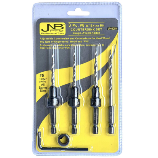Countersink Drill – 3 Pc Pro Set- #8 with extra bit