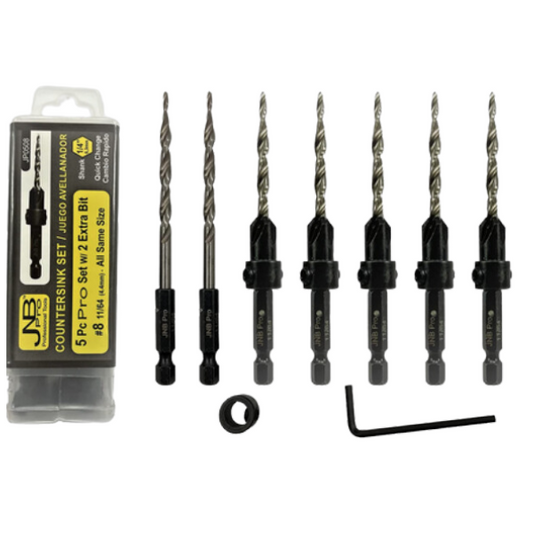 Countersink Drill – 5 Pc Pro Set- #8 with 2 extra bit