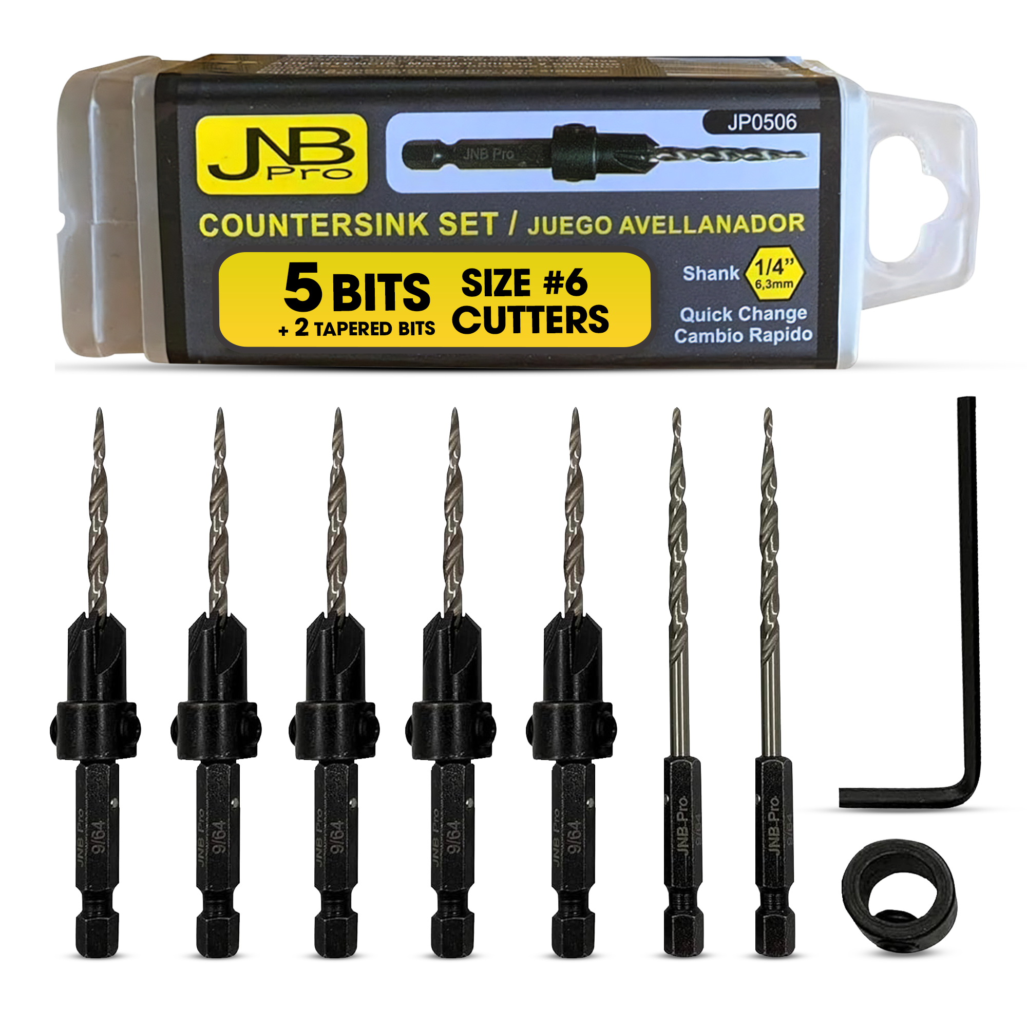 Countersink Drill Bit Set – 5 Pc Pro Set- #6 with 2 extra bit – JNB Pro ...