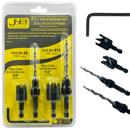 2 Pc Countersink #8, #12 & 2 Pc Plug Cutters 3/8″ & 1/2″