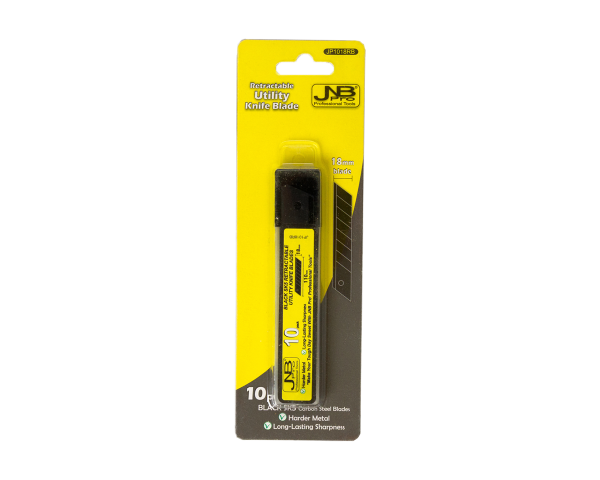 JNBPRO Retractable Utility Knife Blades 18mm | SK5 Black Carbon Steel | 10-Pack