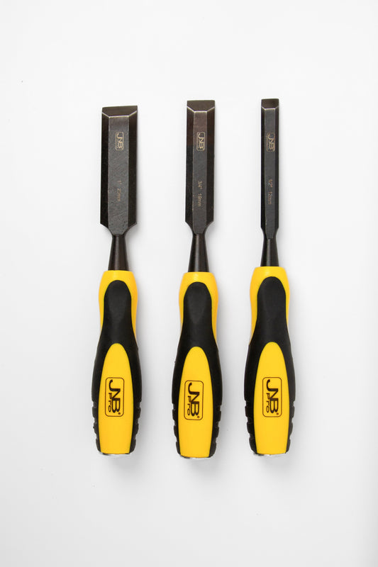 JNBPRO 3 Piece Wood Chisel Set | Black Carbon Steel | 1/2", 3/4", & 1"