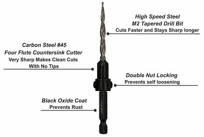 Countersink Drill – 3 Pc Pro Set- #8 with extra bit