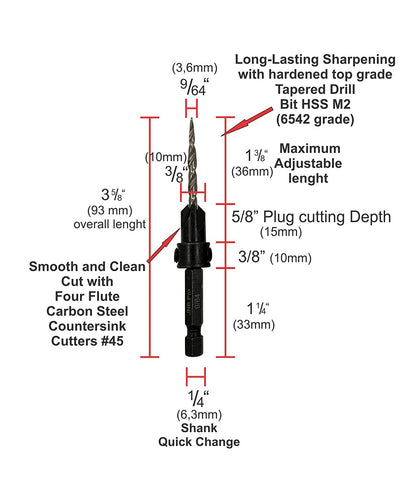 Countersink Drill – 3 Pc Pro Set- #8 with extra bit